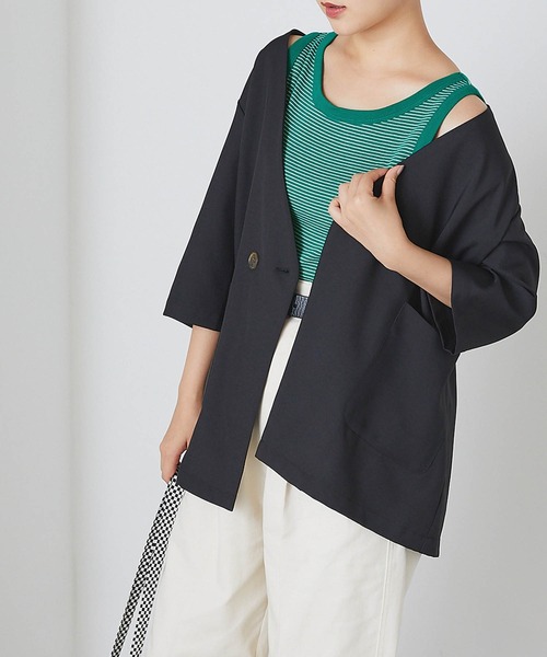 forksy.(フォルクシー)の「【forksy.】細リブボーダー配色パイピングタンクトップ(タンクトップ・レディース・パープル/ブラウン/イエロー/オレンジ/ライトブラウン/ブルー/マスタード/ブラック/グリーン・FREE)」の4枚目の写真