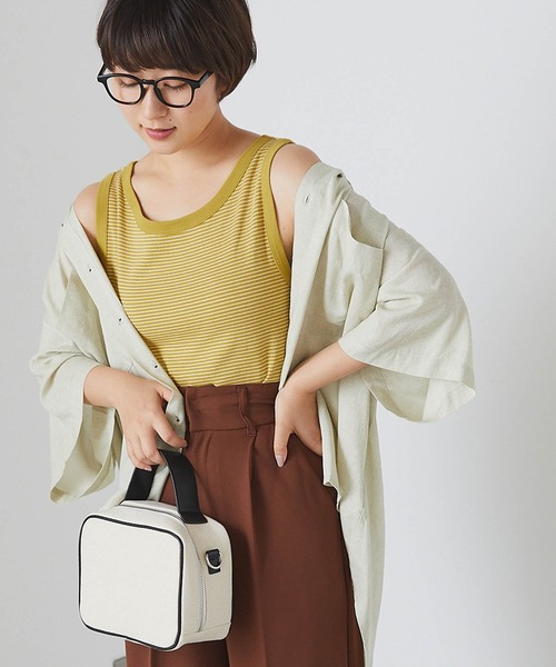 forksy.(フォルクシー)の「【forksy.】細リブボーダー配色パイピングタンクトップ(タンクトップ・レディース・パープル/ブラウン/イエロー/オレンジ/ライトブラウン/ブルー/マスタード/ブラック/グリーン・FREE)」の8枚目の写真