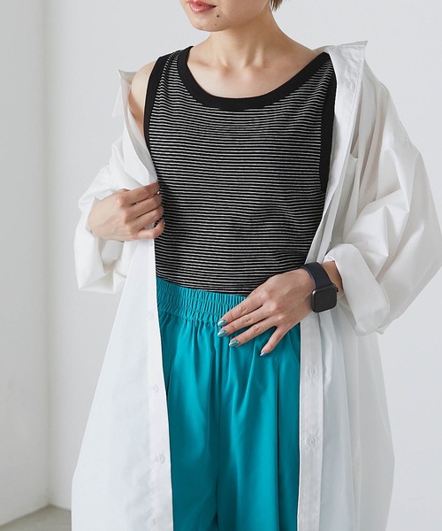 forksy.(フォルクシー)の「【forksy.】細リブボーダー配色パイピングタンクトップ(タンクトップ・レディース・パープル/ブラウン/イエロー/オレンジ/ライトブラウン/ブルー/マスタード/ブラック/グリーン・FREE)」の3枚目の写真