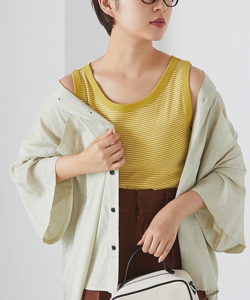 forksy.(フォルクシー)の「【forksy.】細リブボーダー配色パイピングタンクトップ(タンクトップ・レディース・パープル/ブラウン/イエロー/オレンジ/ライトブラウン/ブルー/マスタード/ブラック/グリーン・FREE)」の13枚目の写真