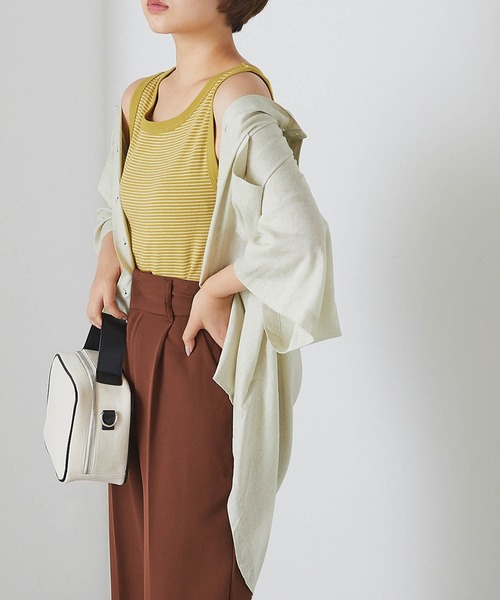 forksy.(フォルクシー)の「【forksy.】細リブボーダー配色パイピングタンクトップ(タンクトップ・レディース・パープル/ブラウン/イエロー/オレンジ/ライトブラウン/ブルー/マスタード/ブラック/グリーン・FREE)」の10枚目の写真