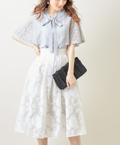 tocco closet(トッコ クローゼット)の「オーガンジージャガードタックフレアスカート≪tocco closet luxe≫(スカート・レディース・オフホワイト/ブラック/ネイビー・M)」の13枚目の写真