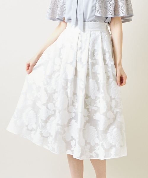 tocco closet(トッコ クローゼット)の「オーガンジージャガードタックフレアスカート≪tocco closet luxe≫(スカート・レディース・オフホワイト/ブラック/ネイビー・M)」の10枚目の写真