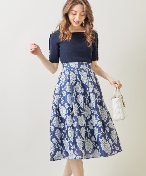 tocco closet(トッコ クローゼット)の「オーガンジージャガードタックフレアスカート≪tocco closet luxe≫(スカート・レディース・オフホワイト/ブラック/ネイビー・M)」の20枚目の写真