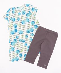 HAKKA KIDS（ハッカキッズ）の「[ジュニアサイズ]ボーダーチェリープリント半袖ワンピースショートスパッツセット（ルームワンピース・キッズ）」