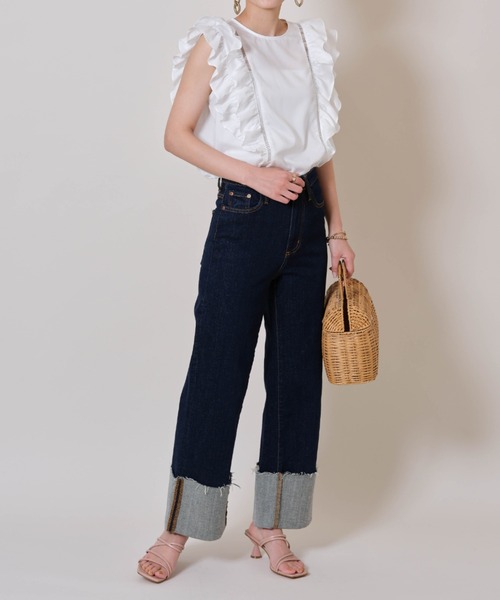 OLD NAVY オールドネイビー レディース レース フリル ブラウス タッセル 長袖 トップス かぎ針編み セール】2WAYフリルスタンドカラーブラウス（シャツ/ブラウス