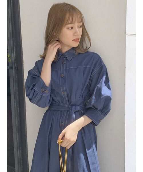 dazzlin（ダズリン）の「ステッチアートハーフスリーブワンピース（ワンピース・レディース・アイボリー/ネイビー/ブラウン・FREE）」の8枚目の写真