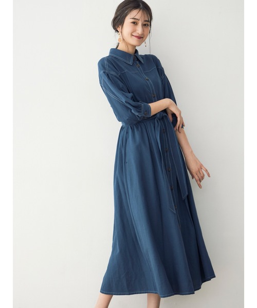 dazzlin（ダズリン）の「ステッチアートハーフスリーブワンピース（ワンピース・レディース・アイボリー/ネイビー/ブラウン・FREE）」の3枚目の写真