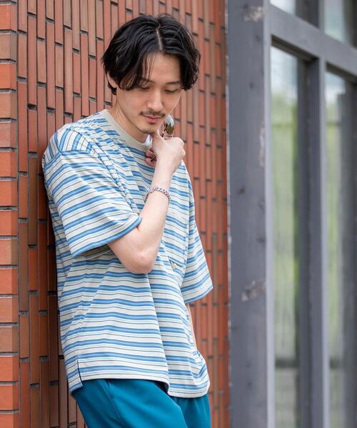 coen（コーエン）の「TCマルチボーダーTシャツ（Tシャツ/カットソー・メンズ・ベージュ/ネイビー・X-LARGE/LARGE/MEDIUM/SMALL）」の3枚目の写真