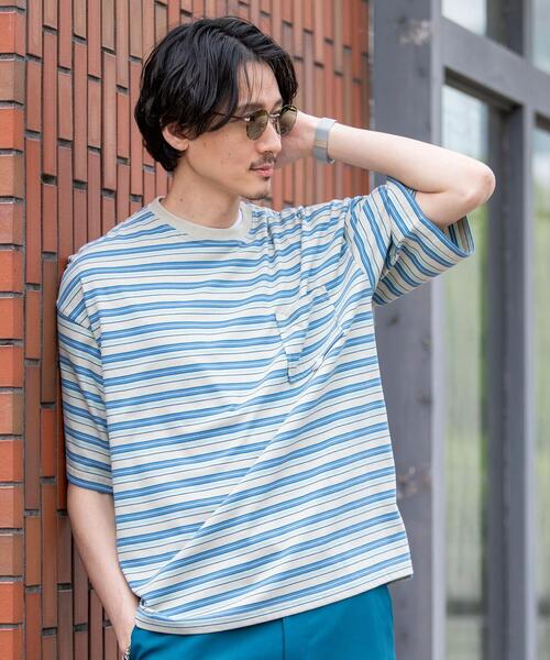 coen（コーエン）の「TCマルチボーダーTシャツ（Tシャツ/カットソー・メンズ・ベージュ/ネイビー・X-LARGE/LARGE/MEDIUM/SMALL）」の4枚目の写真