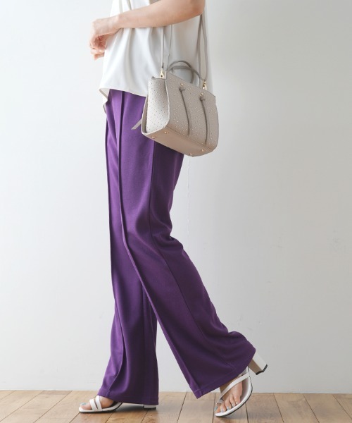 Futier land（フューティアランド）の「ポンチカラーフレアパンツ（スラックス・レディース・グリーン/ブルー/パープル/ピンク/レッド/ブラック・FREE）」の4枚目の写真