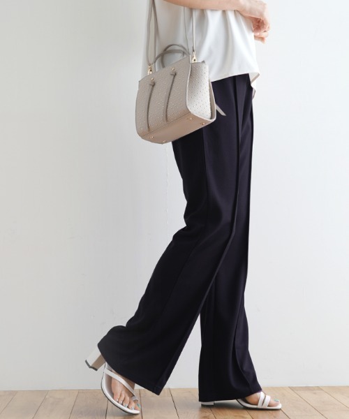 Futier land（フューティアランド）の「ポンチカラーフレアパンツ（スラックス・レディース・グリーン/ブルー/パープル/ピンク/レッド/ブラック・FREE）」の2枚目の写真