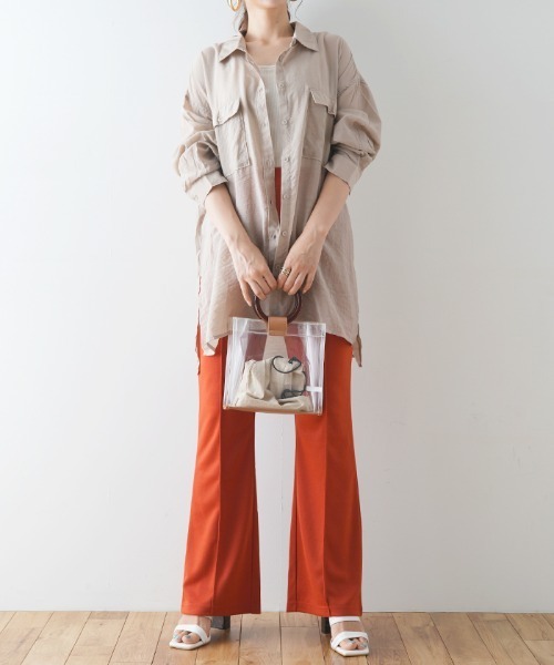 Futier land（フューティアランド）の「ポンチカラーフレアパンツ（スラックス・レディース・グリーン/ブルー/パープル/ピンク/レッド/ブラック・FREE）」の8枚目の写真