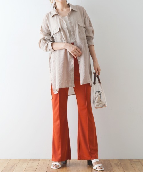 Futier land（フューティアランド）の「ポンチカラーフレアパンツ（スラックス・レディース・グリーン/ブルー/パープル/ピンク/レッド/ブラック・FREE）」の9枚目の写真