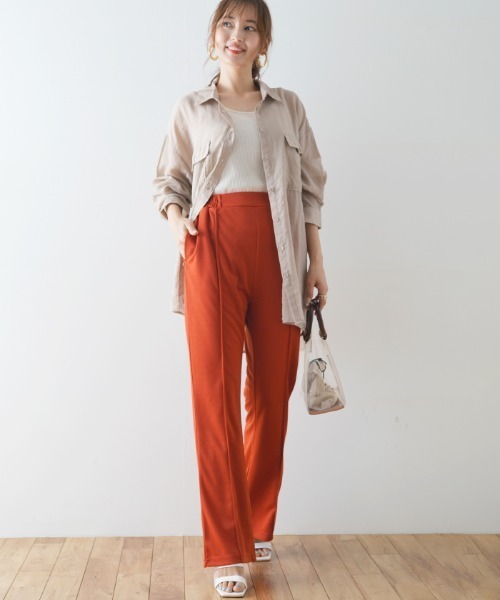 Futier land（フューティアランド）の「ポンチカラーフレアパンツ（スラックス・レディース・グリーン/ブルー/パープル/ピンク/レッド/ブラック・FREE）」の10枚目の写真