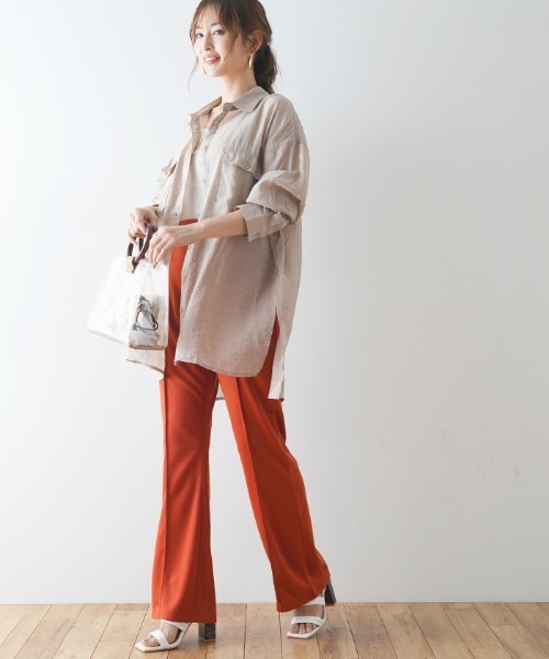 Futier land（フューティアランド）の「ポンチカラーフレアパンツ（スラックス・レディース・グリーン/ブルー/パープル/ピンク/レッド/ブラック・FREE）」の11枚目の写真