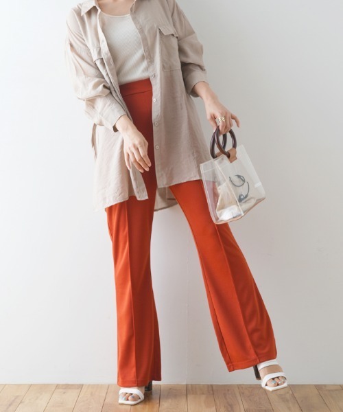 Futier land（フューティアランド）の「ポンチカラーフレアパンツ（スラックス・レディース・グリーン/ブルー/パープル/ピンク/レッド/ブラック・FREE）」の12枚目の写真