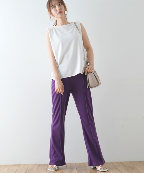 Futier land（フューティアランド）の「ポンチカラーフレアパンツ（スラックス・レディース・グリーン/ブルー/パープル/ピンク/レッド/ブラック・FREE）」の13枚目の写真