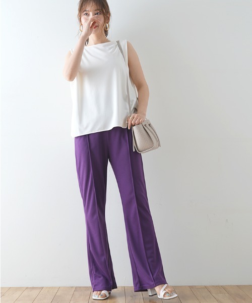 Futier land（フューティアランド）の「ポンチカラーフレアパンツ（スラックス・レディース・グリーン/ブルー/パープル/ピンク/レッド/ブラック・FREE）」の14枚目の写真