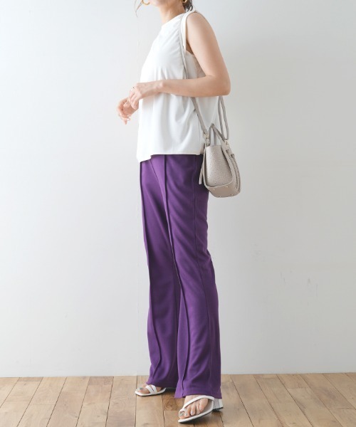 Futier land（フューティアランド）の「ポンチカラーフレアパンツ（スラックス・レディース・グリーン/ブルー/パープル/ピンク/レッド/ブラック・FREE）」の15枚目の写真