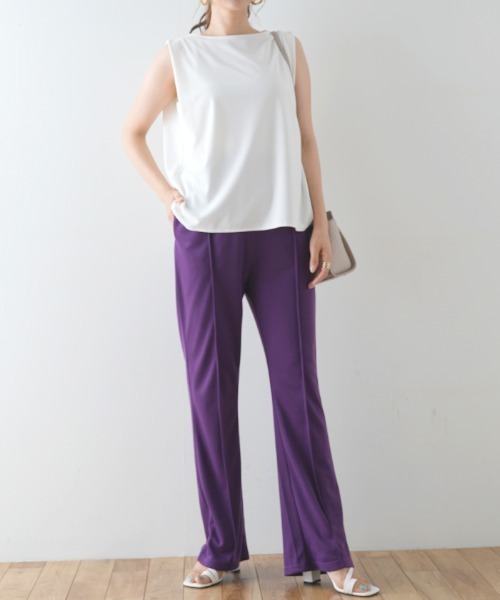 Futier land（フューティアランド）の「ポンチカラーフレアパンツ（スラックス・レディース・グリーン/ブルー/パープル/ピンク/レッド/ブラック・FREE）」の16枚目の写真