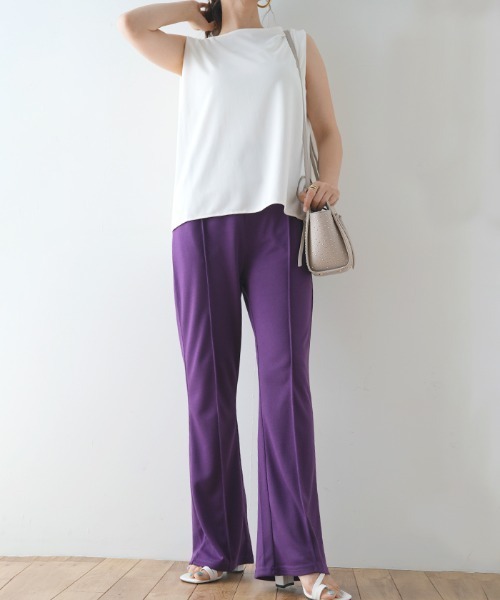 Futier land（フューティアランド）の「ポンチカラーフレアパンツ（スラックス・レディース・グリーン/ブルー/パープル/ピンク/レッド/ブラック・FREE）」の18枚目の写真