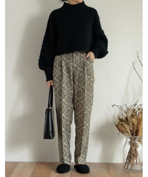 Re:EDIT（リエディ）の「ケーブル編みショート丈ニットトップス（ニット/セーター・レディース・オレンジ/ブラック/モカ/アイボリー・LARGE/MEDIUM）」の8枚目の写真