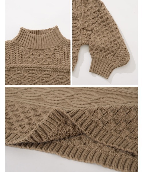 Re:EDIT（リエディ）の「ケーブル編みショート丈ニットトップス（ニット/セーター・レディース・オレンジ/ブラック/モカ/アイボリー・LARGE/MEDIUM）」の14枚目の写真