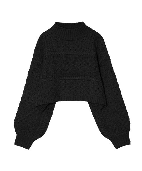 Re:EDIT（リエディ）の「ケーブル編みショート丈ニットトップス（ニット/セーター・レディース・オレンジ/ブラック/モカ/アイボリー・LARGE/MEDIUM）」の15枚目の写真