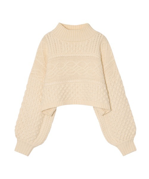 Re:EDIT（リエディ）の「ケーブル編みショート丈ニットトップス（ニット/セーター・レディース・オレンジ/ブラック/モカ/アイボリー・LARGE/MEDIUM）」の16枚目の写真