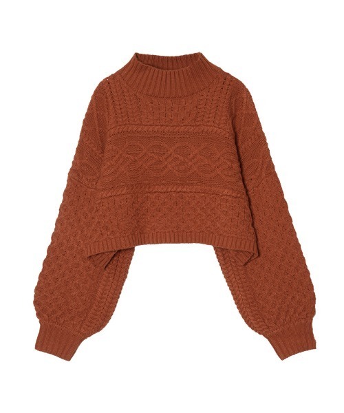 Re:EDIT（リエディ）の「ケーブル編みショート丈ニットトップス（ニット/セーター・レディース・オレンジ/ブラック/モカ/アイボリー・LARGE/MEDIUM）」の17枚目の写真