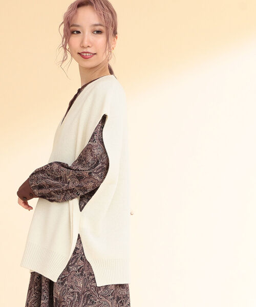 Ray BEAMS（レイビームス）の「Ray BEAMS / ビッグシルエット Vネック ベスト（ベスト・レディース・オフホワイト/ブラック・ONE SIZE）」の4枚目の写真