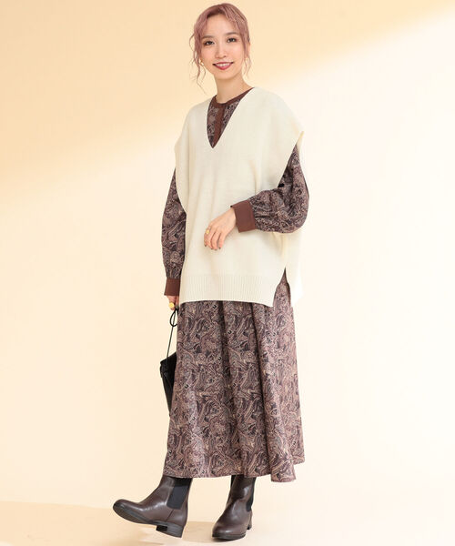 Ray BEAMS（レイビームス）の「Ray BEAMS / ビッグシルエット Vネック ベスト（ベスト・レディース・オフホワイト/ブラック・ONE SIZE）」の8枚目の写真