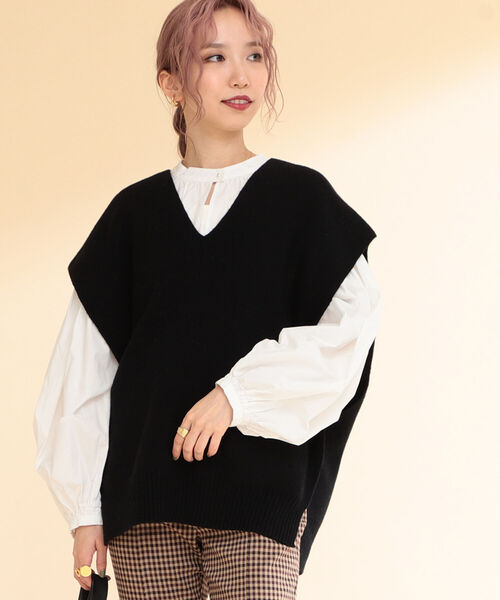 Ray BEAMS（レイビームス）の「Ray BEAMS / ビッグシルエット Vネック ベスト（ベスト・レディース・オフホワイト/ブラック・ONE SIZE）」の10枚目の写真