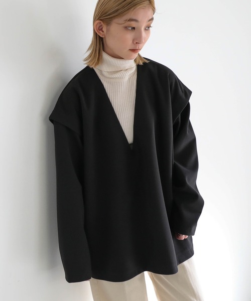 select MOCA(セレクトモカ)の「2WAY Vネックカットツイルプルオーバー(Tシャツ/カットソー・レディース・ブラック/ベージュ/アイボリー・FREE)」の18枚目の写真