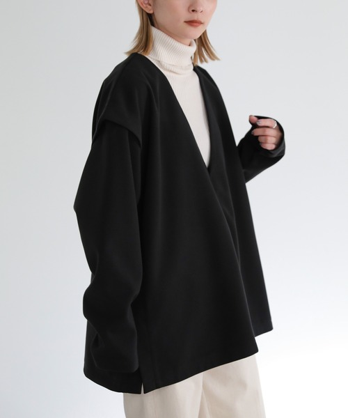 select MOCA(セレクトモカ)の「2WAY Vネックカットツイルプルオーバー(Tシャツ/カットソー・レディース・ブラック/ベージュ/アイボリー・FREE)」の19枚目の写真