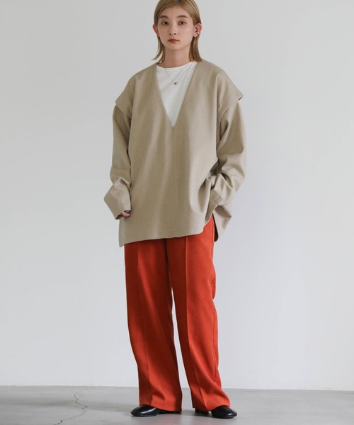 select MOCA(セレクトモカ)の「2WAY Vネックカットツイルプルオーバー(Tシャツ/カットソー・レディース・ブラック/ベージュ/アイボリー・FREE)」の13枚目の写真