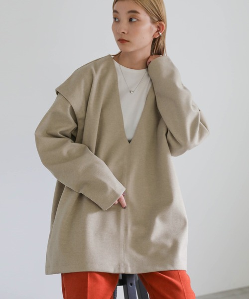 select MOCA(セレクトモカ)の「2WAY Vネックカットツイルプルオーバー(Tシャツ/カットソー・レディース・ブラック/ベージュ/アイボリー・FREE)」の22枚目の写真