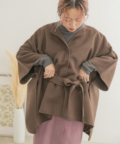 ITEMS URBANRESEARCH（アイテムズ アーバンリサーチ）の「リバーウールポンチョ（ポンチョ・レディース・ライトベージュ/グリーン系その他/ブラウン・FREE）」の22枚目の写真