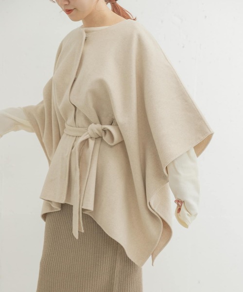ITEMS URBANRESEARCH（アイテムズ アーバンリサーチ）の「リバーウールポンチョ（ポンチョ・レディース・ライトベージュ/グリーン系その他/ブラウン・FREE）」の9枚目の写真