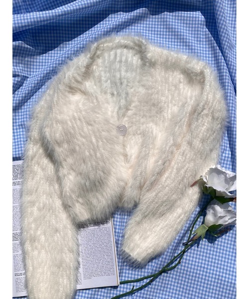 WC（ダブル シー）の「フェザーヤーンニットカーデ（カーディガン/ボレロ・レディース・ホワイト/ブラック/サックスブルー・FREE）」の2枚目の写真