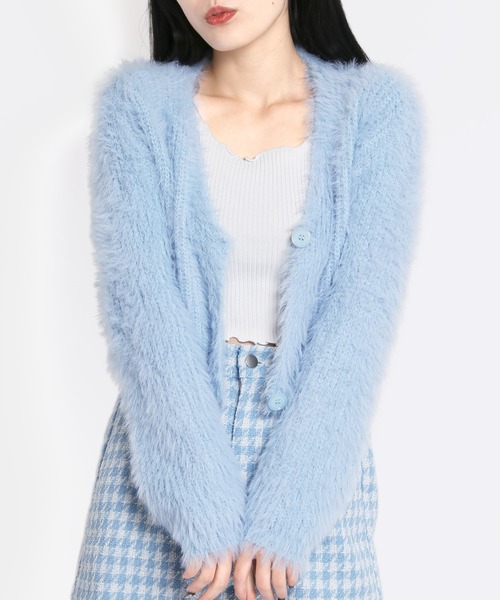 WC（ダブル シー）の「フェザーヤーンニットカーデ（カーディガン/ボレロ・レディース・ホワイト/ブラック/サックスブルー・FREE）」の6枚目の写真