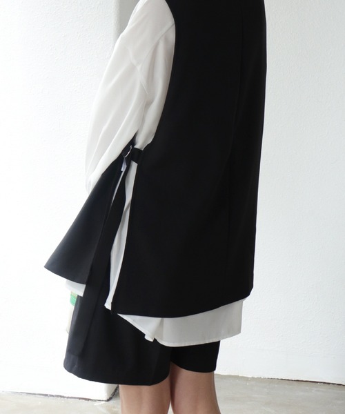 Shelly island（シェリーアイランド）の「ノーカラーダブルクロスジレ/ベスト（ベスト・レディース・ホワイト/ブラック・M）」の8枚目の写真