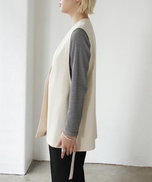 Shelly island（シェリーアイランド）の「ノーカラーダブルクロスジレ/ベスト（ベスト・レディース・ホワイト/ブラック・M）」の20枚目の写真