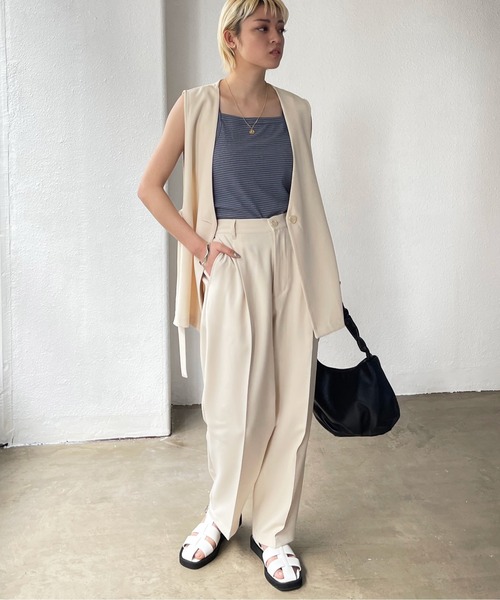 Shelly island（シェリーアイランド）の「ノーカラーダブルクロスジレ/ベスト（ベスト・レディース・ホワイト/ブラック・M）」の12枚目の写真