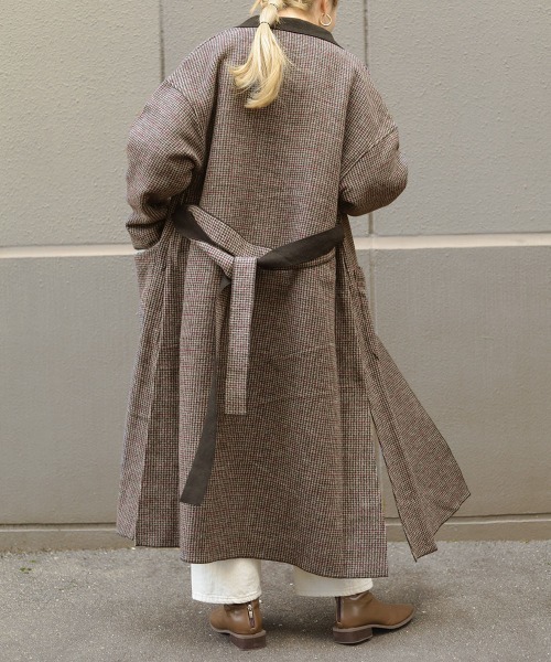 Bab（バブ）の「チェックロングチェスターコート（チェスターコート・レディース・チャコールグレー/ベージュ/ブラウン・M）」の7枚目の写真