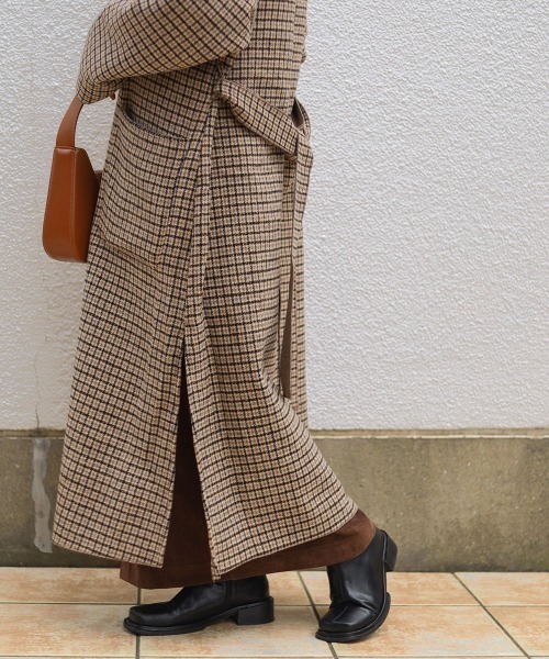 Bab（バブ）の「チェックロングチェスターコート（チェスターコート・レディース・チャコールグレー/ベージュ/ブラウン・M）」の9枚目の写真