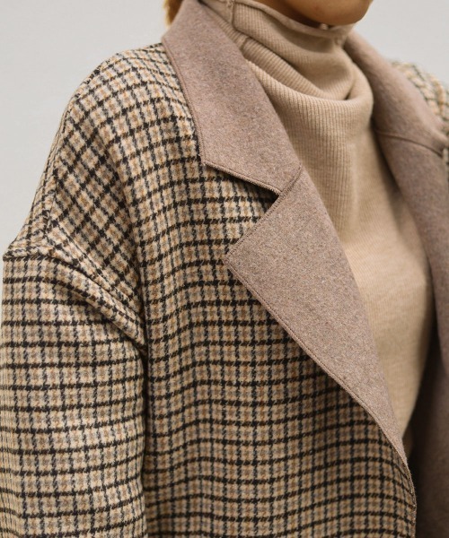 Bab（バブ）の「チェックロングチェスターコート（チェスターコート・レディース・チャコールグレー/ベージュ/ブラウン・M）」の11枚目の写真