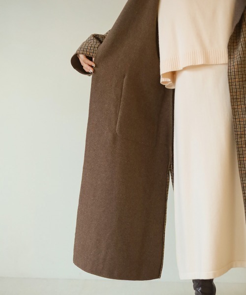 Bab（バブ）の「チェックロングチェスターコート（チェスターコート・レディース・チャコールグレー/ベージュ/ブラウン・M）」の19枚目の写真