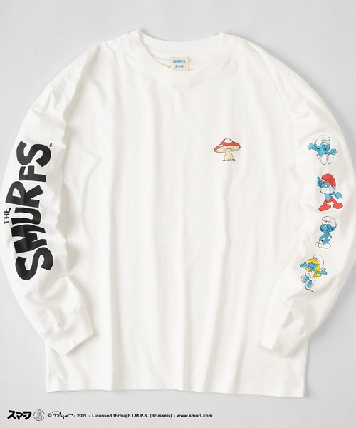 make a ray!（メイク ア レイ！）の「【THE SMURFS/スマーフ】ビッグシルエット イラスト バックプリント 袖プリント ロンT/長袖Tシャツ（Tシャツ/カットソー・レディース・ホワイト/ブラック/オレンジ/ブルー/ホワイト系その他/ブラック系その他/ブルー系その他/オレンジ系その他・M/L/XL）」の3枚目の写真